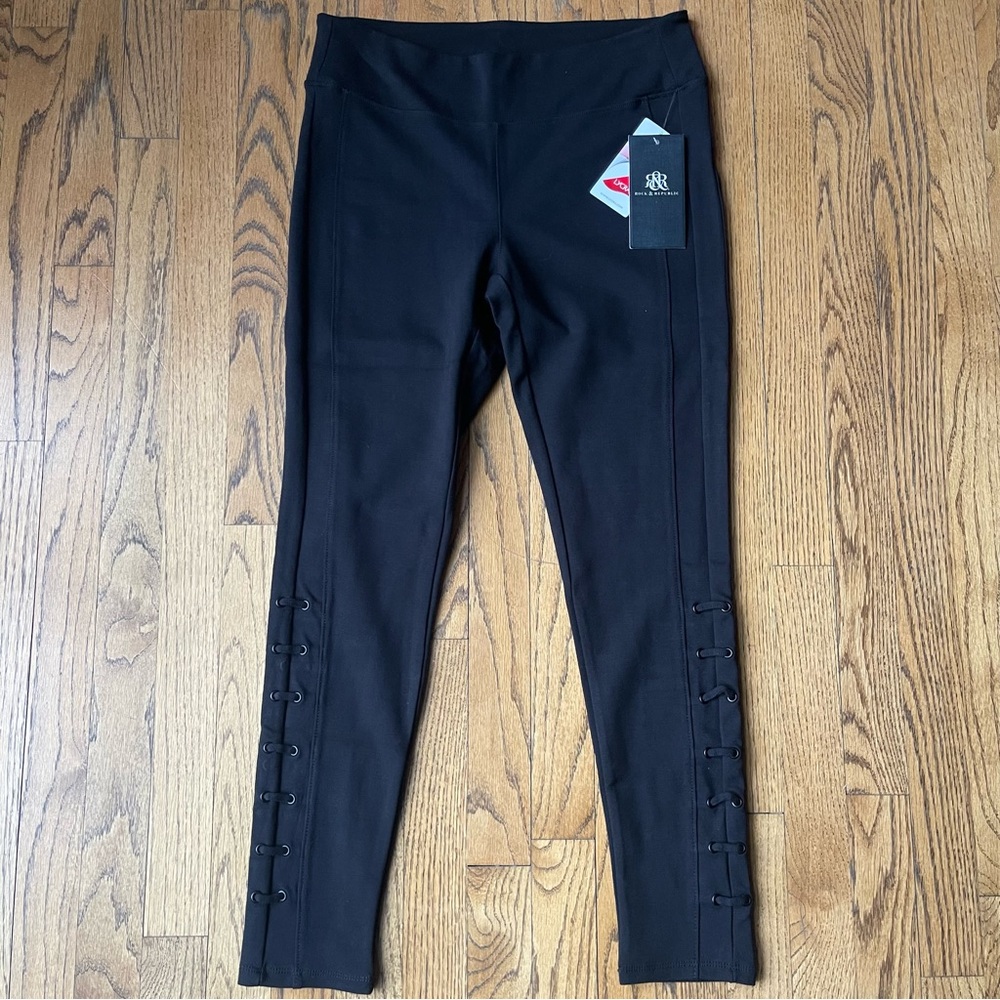NWT Rock & Republic Black Leggings with Laced Sides at Hem Size Medium